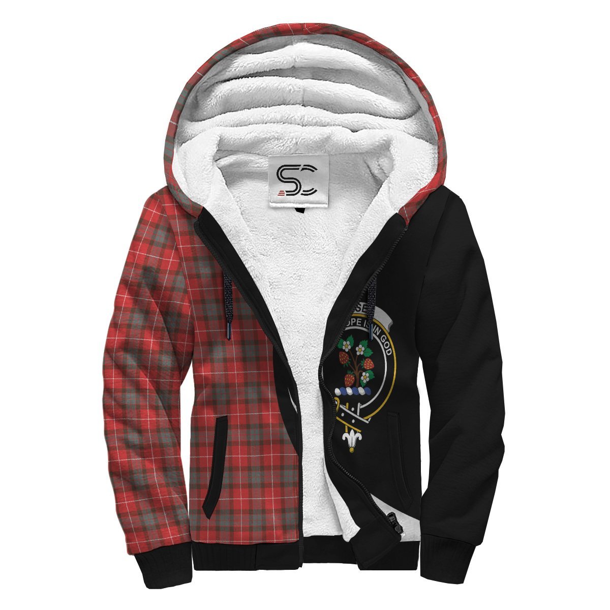 Fraser Weathered Tartan Crest Sherpa Hoodie - Circle Style