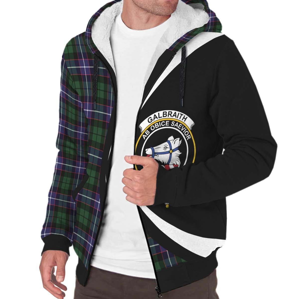 Galbraith Modern Tartan Crest Sherpa Hoodie - Circle Style