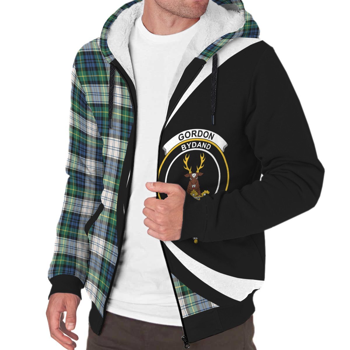 Gordon Dress Ancient Tartan Crest Sherpa Hoodie - Circle Style