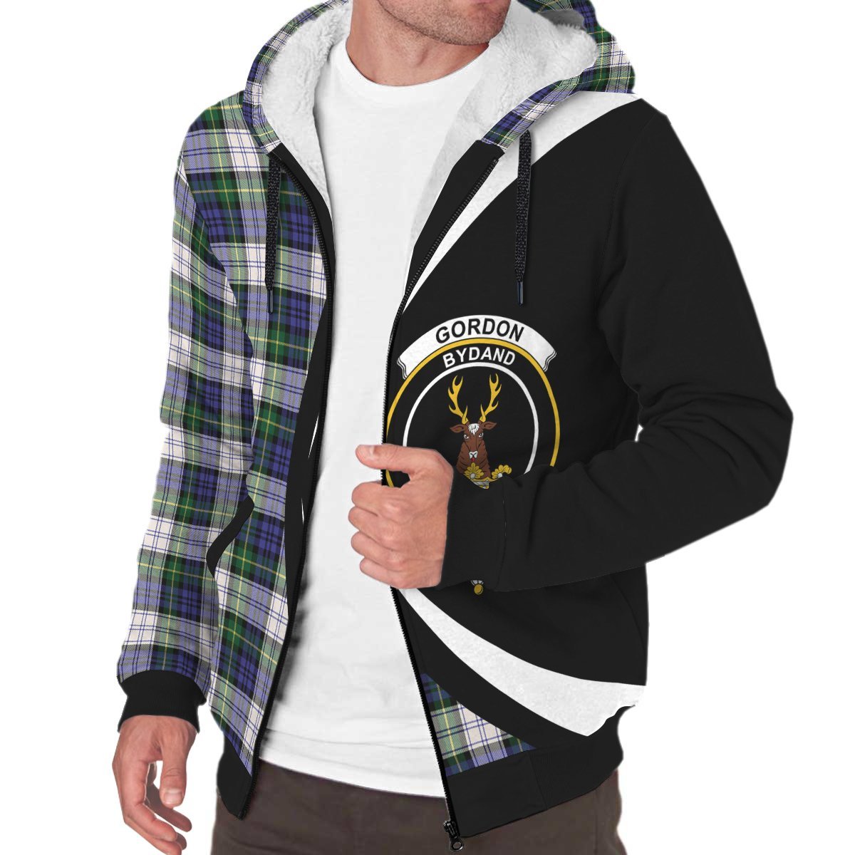 Gordon Dress Modern Tartan Crest Sherpa Hoodie - Circle Style