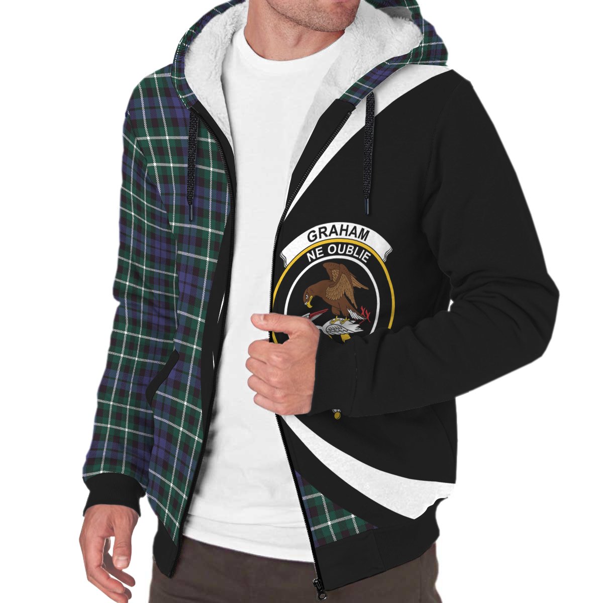 Graham of Montrose Modern Tartan Crest Sherpa Hoodie - Circle Style