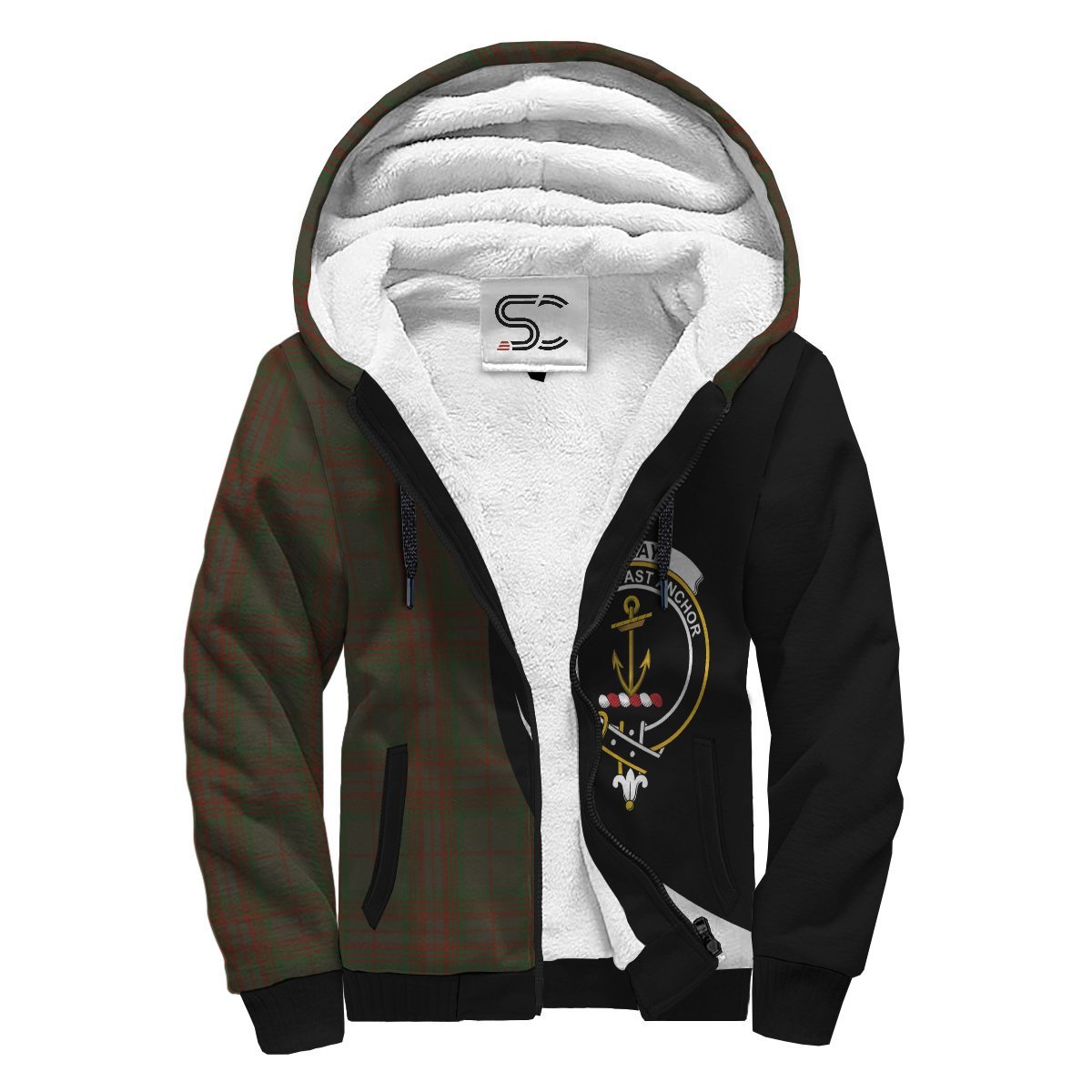 Gray Tartan Crest Sherpa Hoodie - Circle Style