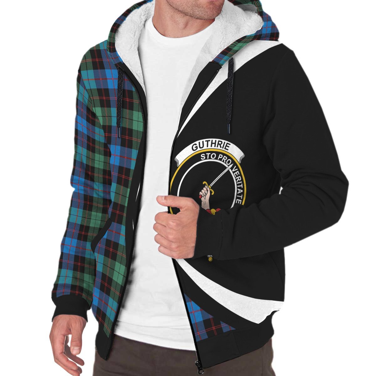 Guthrie Ancient Tartan Crest Sherpa Hoodie - Circle Style