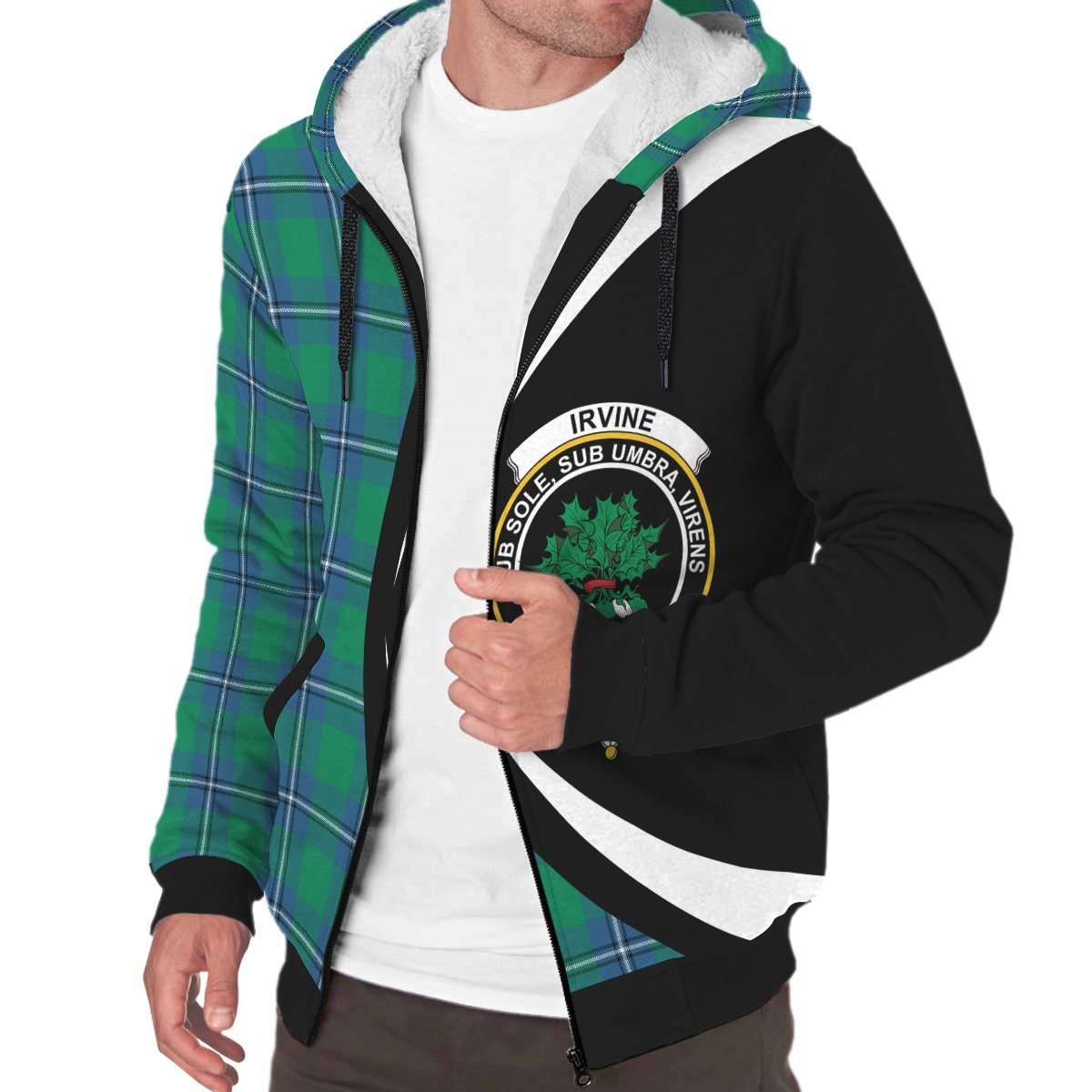 Irvine Ancient Tartan Crest Sherpa Hoodie - Circle Style