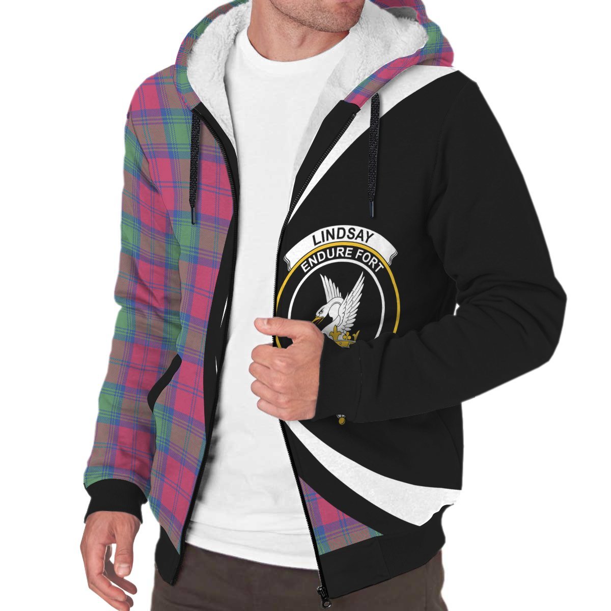 Lindsay Ancient Tartan Crest Sherpa Hoodie - Circle Style