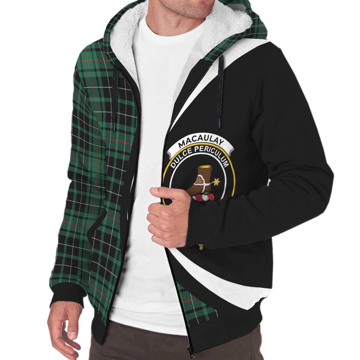 MacAulay Hunting Ancient Tartan Crest Sherpa Hoodie - Circle Style