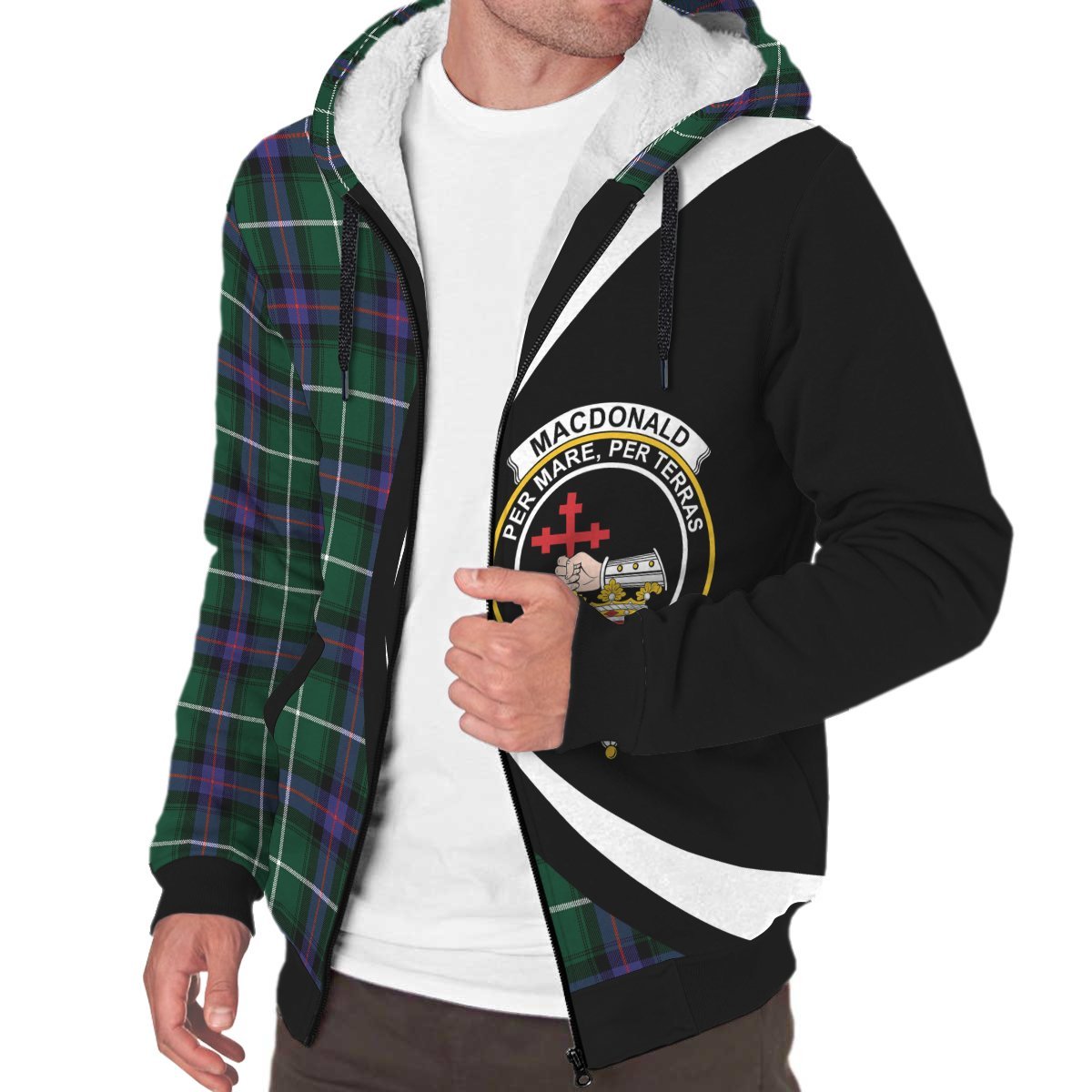 MacDonald of the Isles Hunting Modern Tartan Crest Sherpa Hoodie - Circle Style