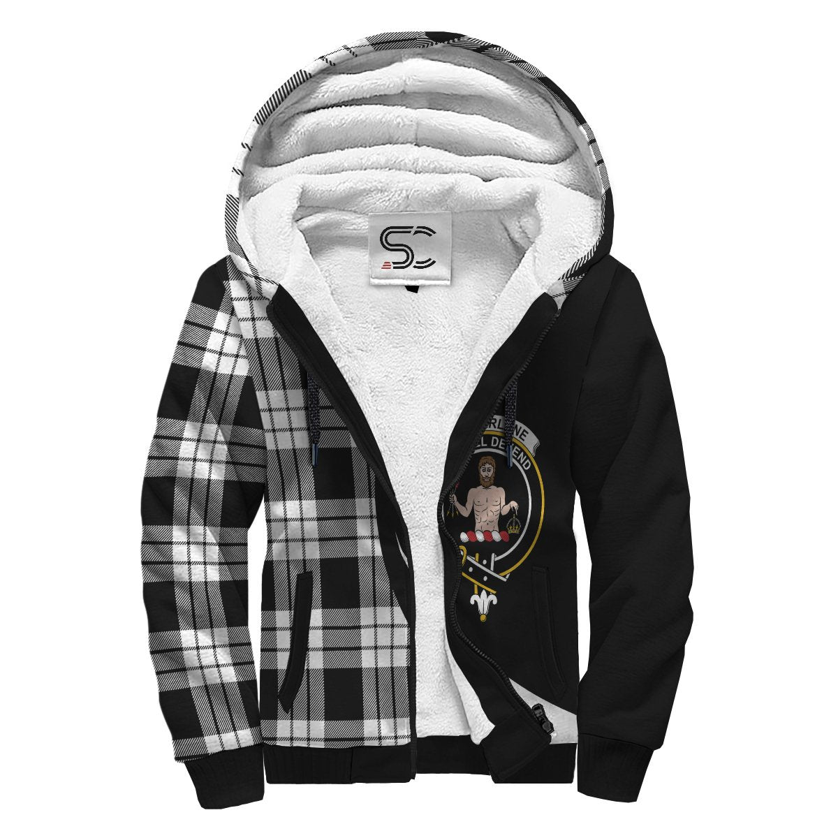 MacFarlane Black & White Tartan Crest Sherpa Hoodie - Circle Style