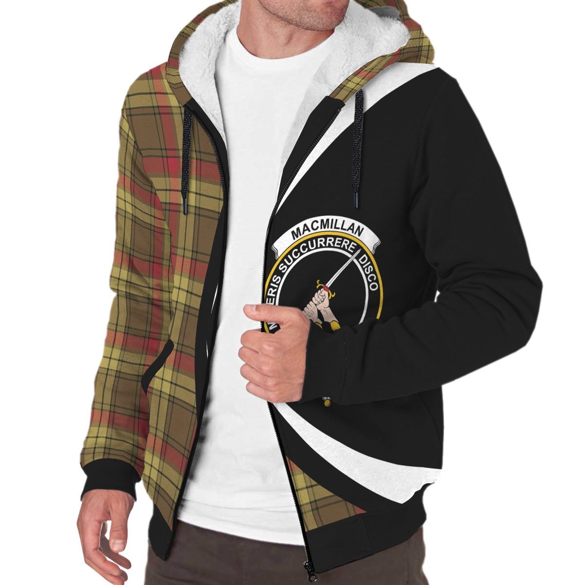 MacMillan Old Weathered Tartan Crest Sherpa Hoodie - Circle Style