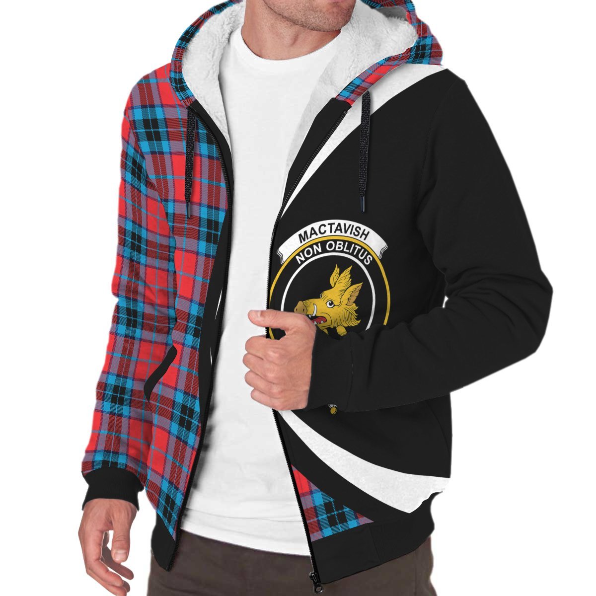 MacTavish Modern Tartan Crest Sherpa Hoodie - Circle Style