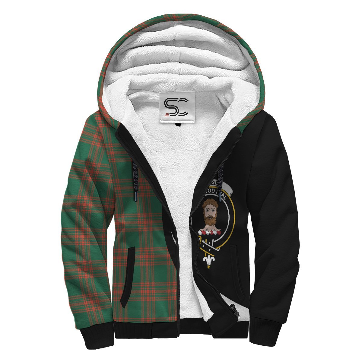 Menzies Green Ancient Tartan Crest Sherpa Hoodie - Circle Style