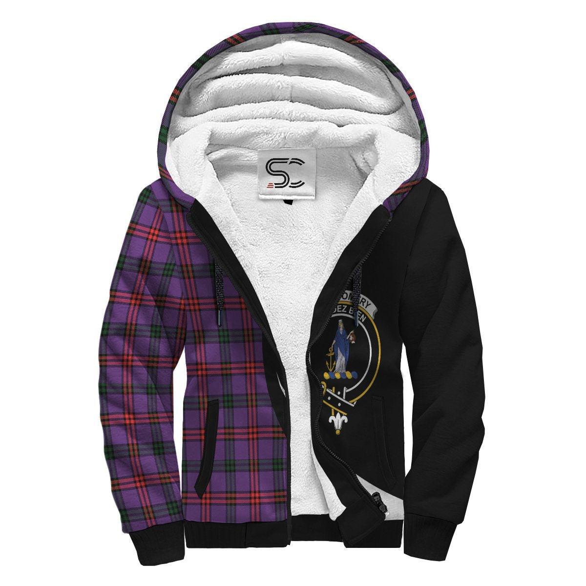 Montgomery Modern Tartan Crest Sherpa Hoodie - Circle Style