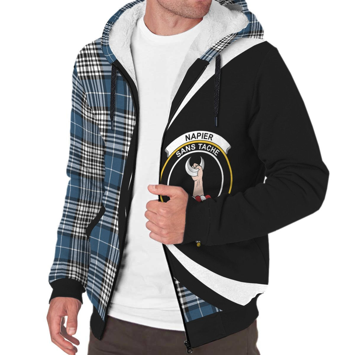 Napier Modern Tartan Crest Sherpa Hoodie - Circle Style