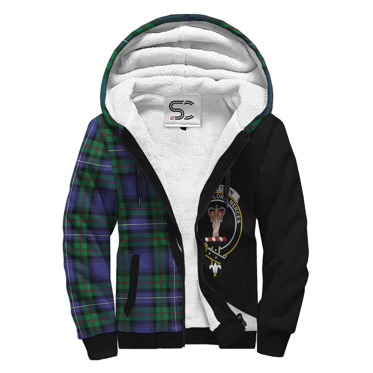 Robertson Hunting Modern Tartan Crest Sherpa Hoodie - Circle Style