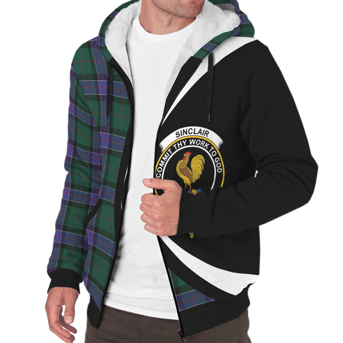 Sinclair Hunting Modern Tartan Crest Sherpa Hoodie - Circle Style