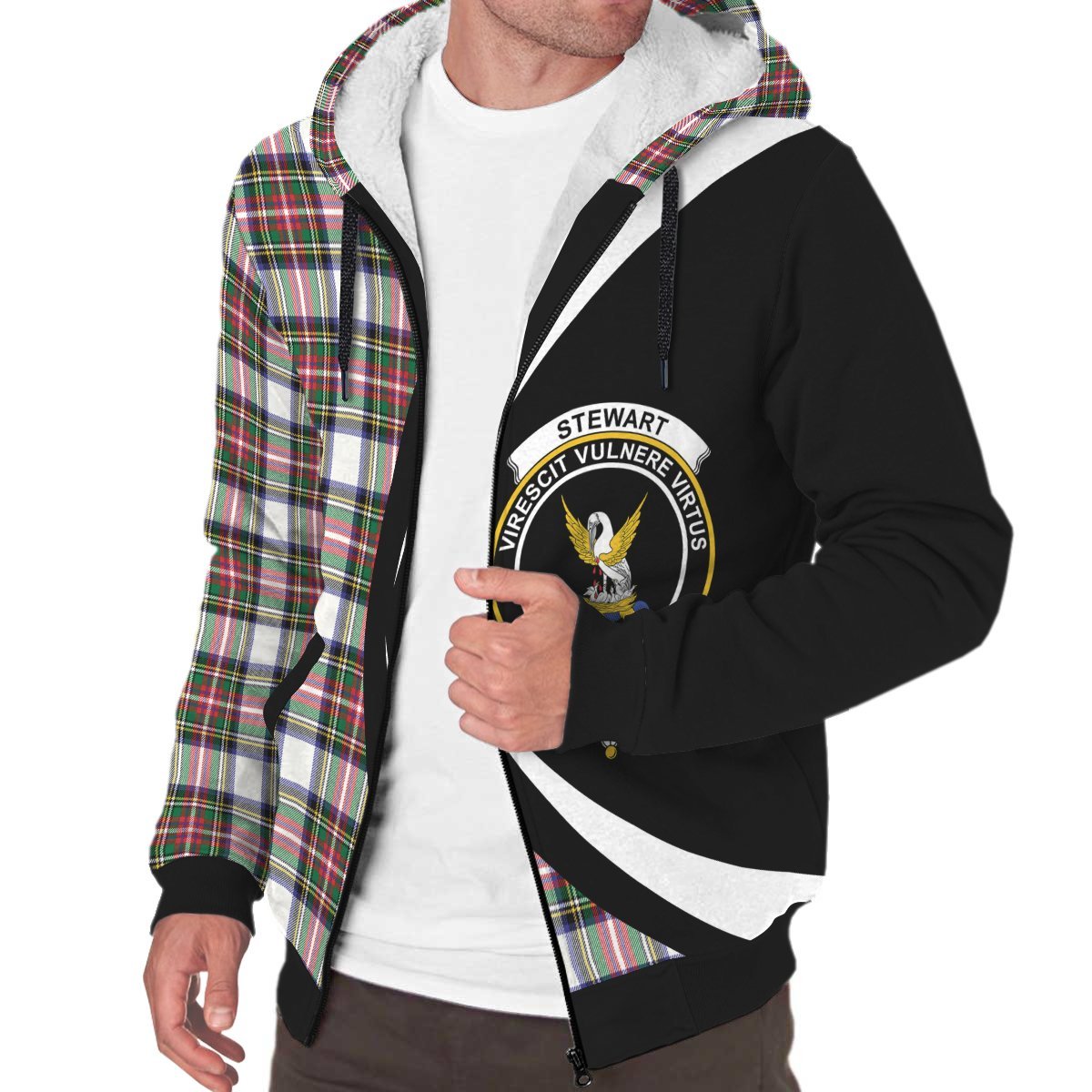 Stewart Dress Modern Tartan Crest Sherpa Hoodie - Circle Style