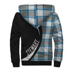 Stewart Muted Blue Tartan Crest Sherpa Hoodie - Circle Style