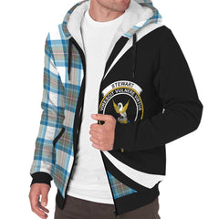 Stewart Muted Blue Tartan Crest Sherpa Hoodie - Circle Style