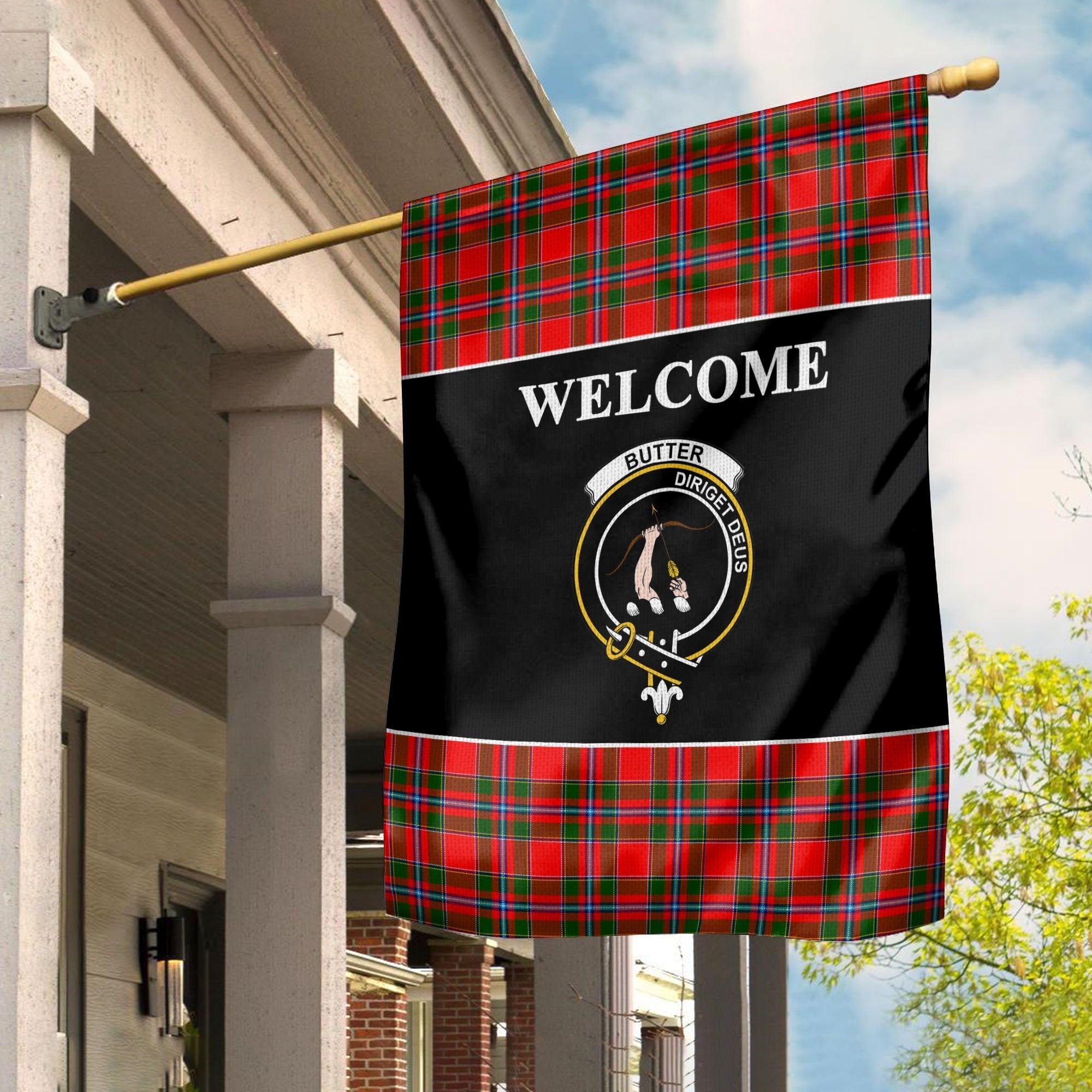 Butter Tartan Crest Black Garden Flag