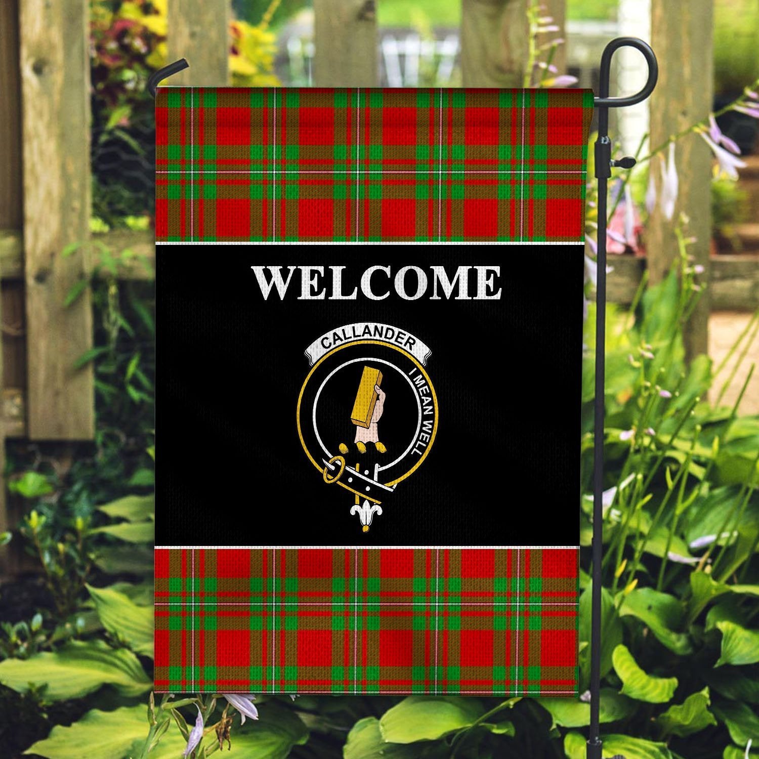 Callander Tartan Crest Black Garden Flag