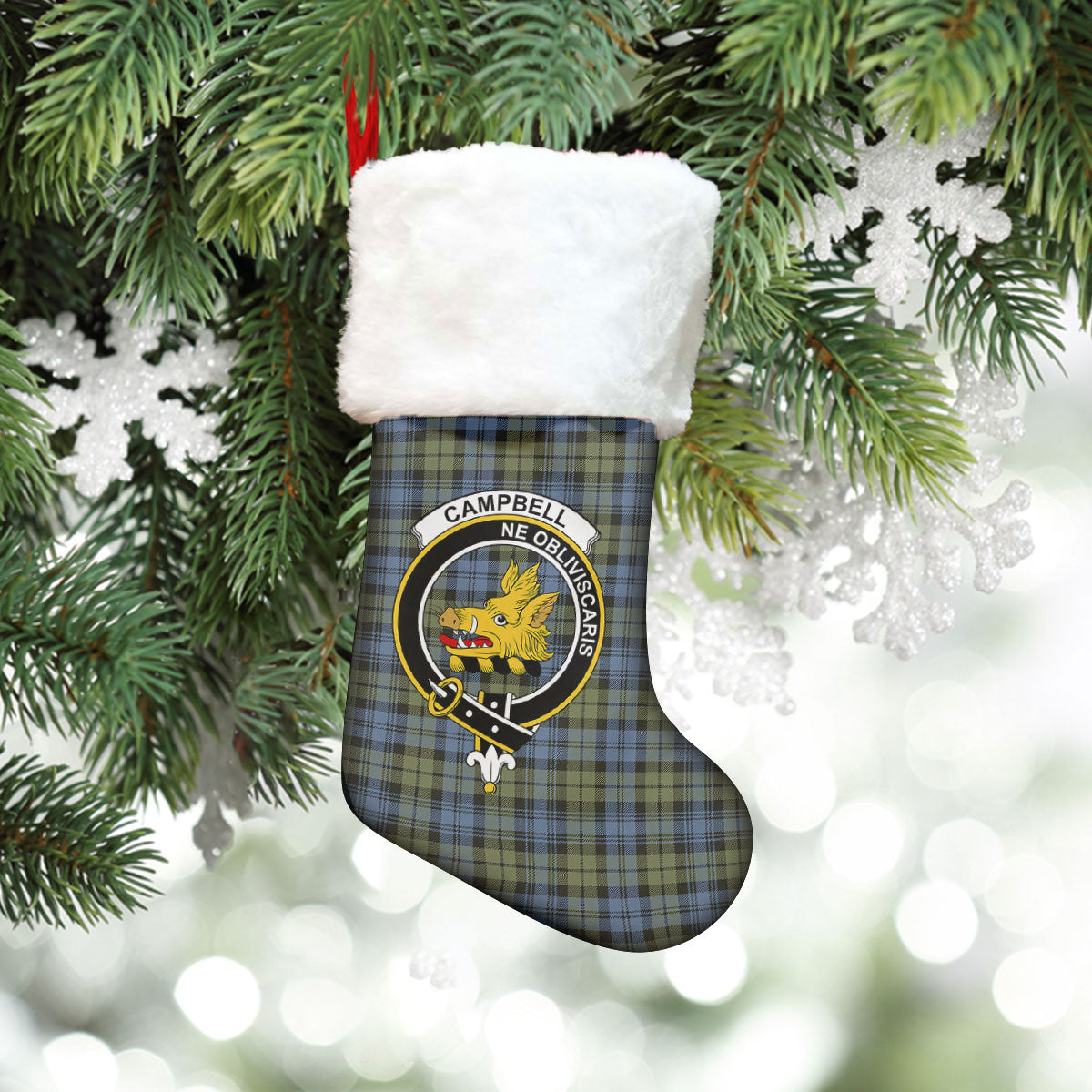 Campbell Faded Tartan Crest Christmas Stocking