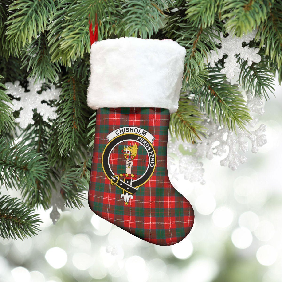 Chisholm Modern Tartan Crest Christmas Stocking