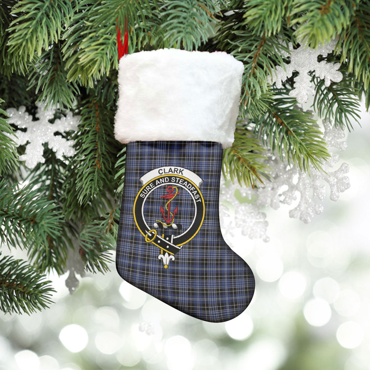 Clark Modern Tartan Crest Christmas Stocking