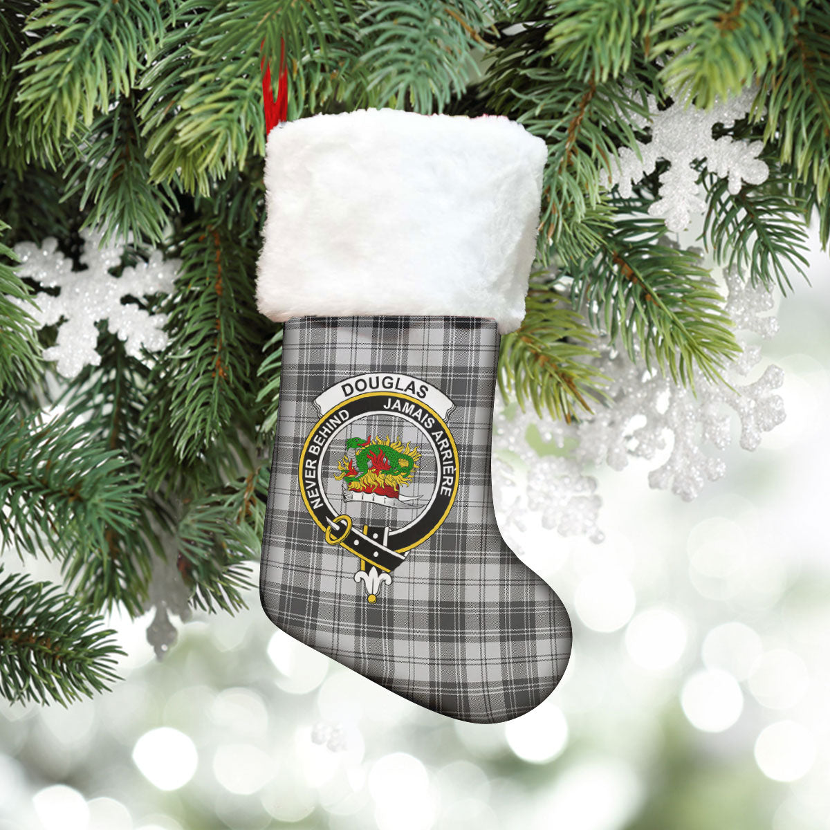 Douglas Grey Modern Tartan Crest Christmas Stocking