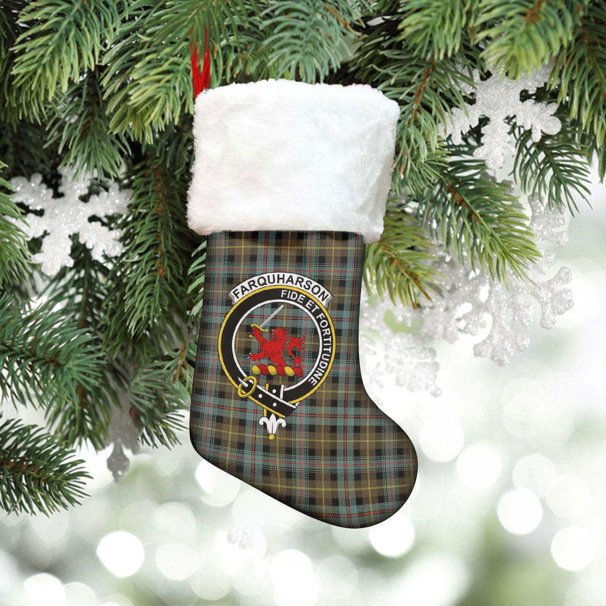 Farquharson Weathered Tartan Crest Christmas Stocking