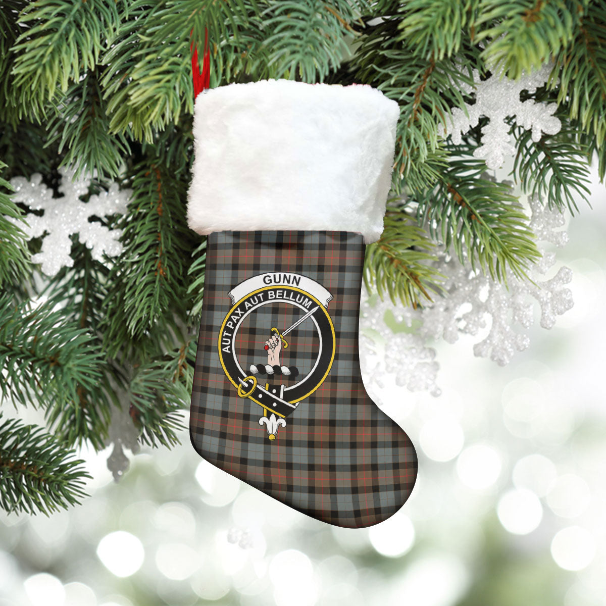 Gunn Weathered Tartan Crest Christmas Stocking