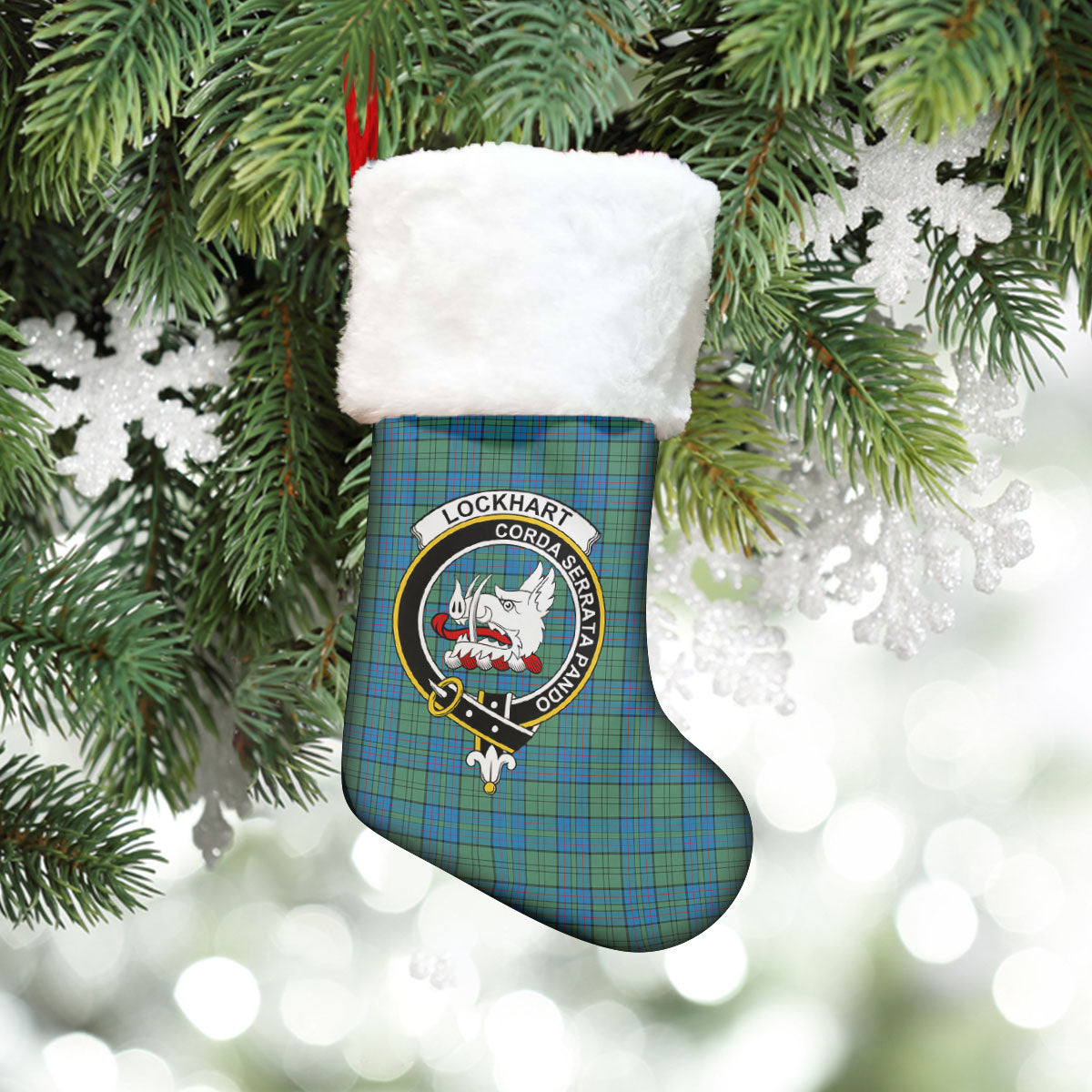 Lockhart Tartan Crest Christmas Stocking