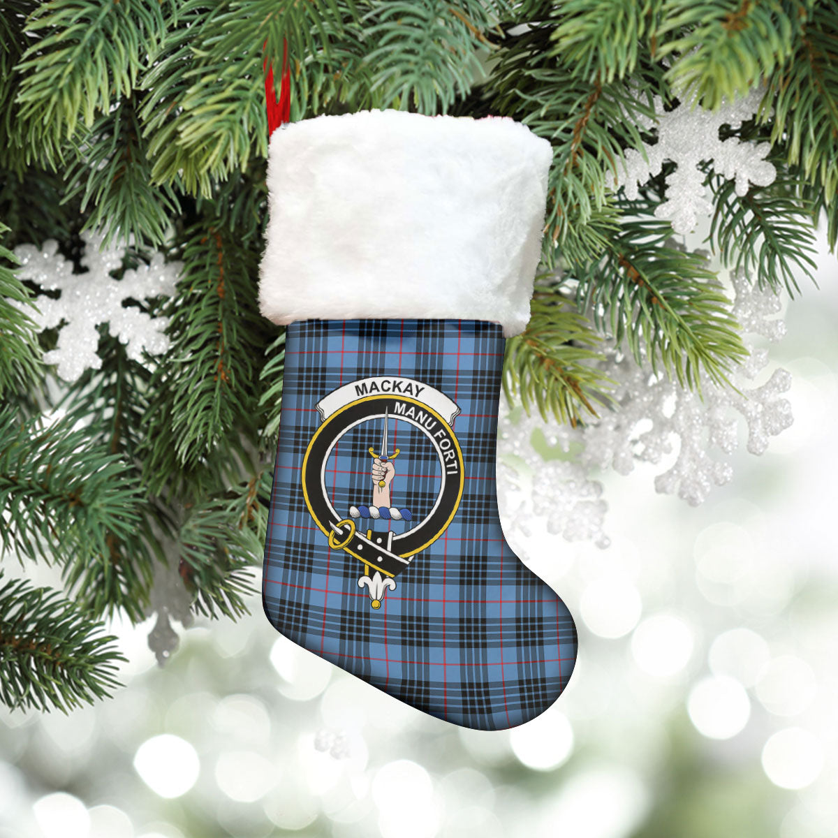 MacKay Blue Tartan Crest Christmas Stocking