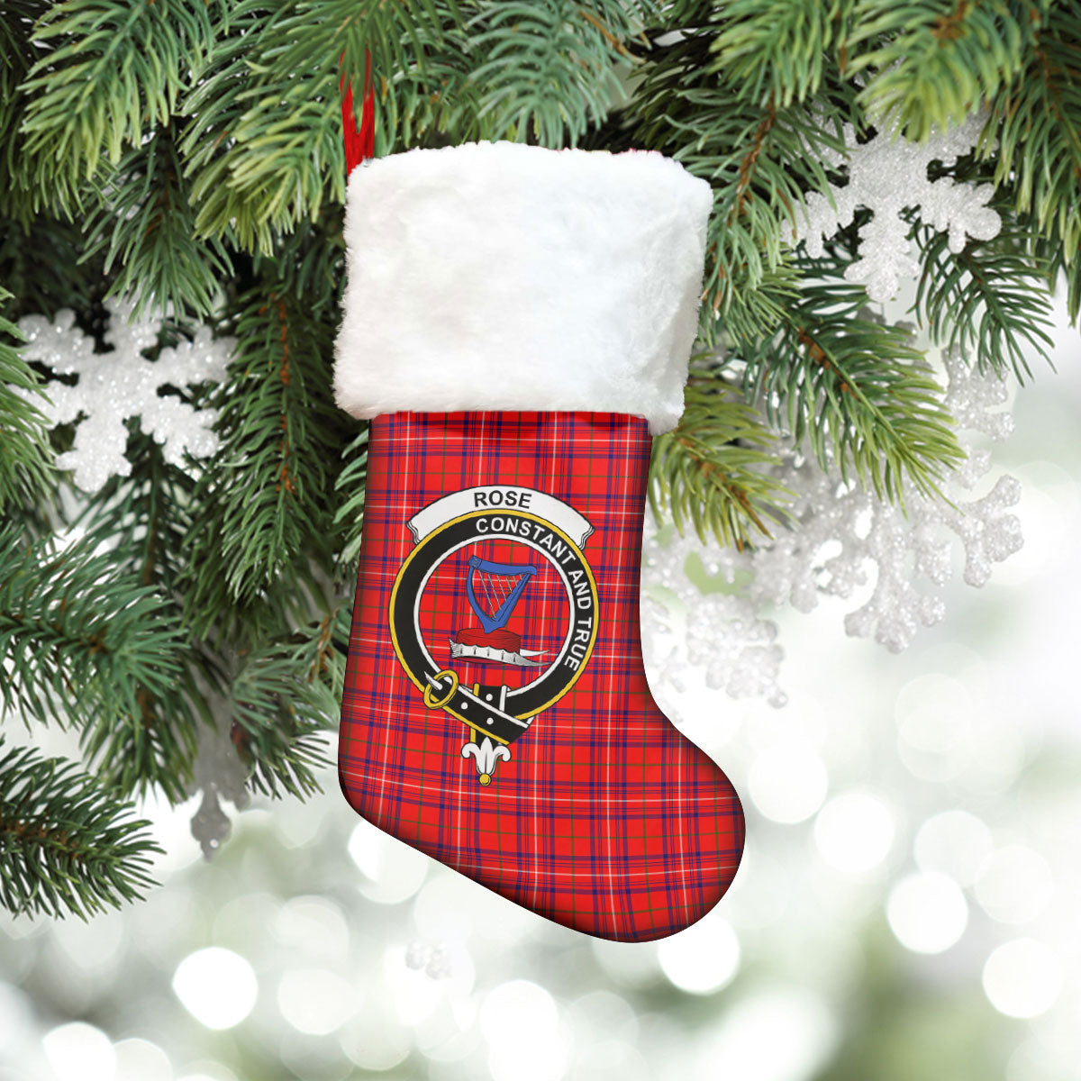 Rose Modern Tartan Crest Christmas Stocking