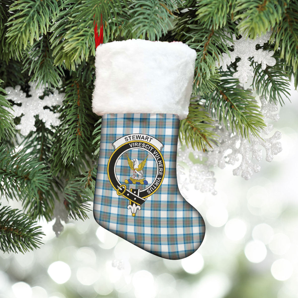 Stewart Muted Blue Tartan Crest Christmas Stocking