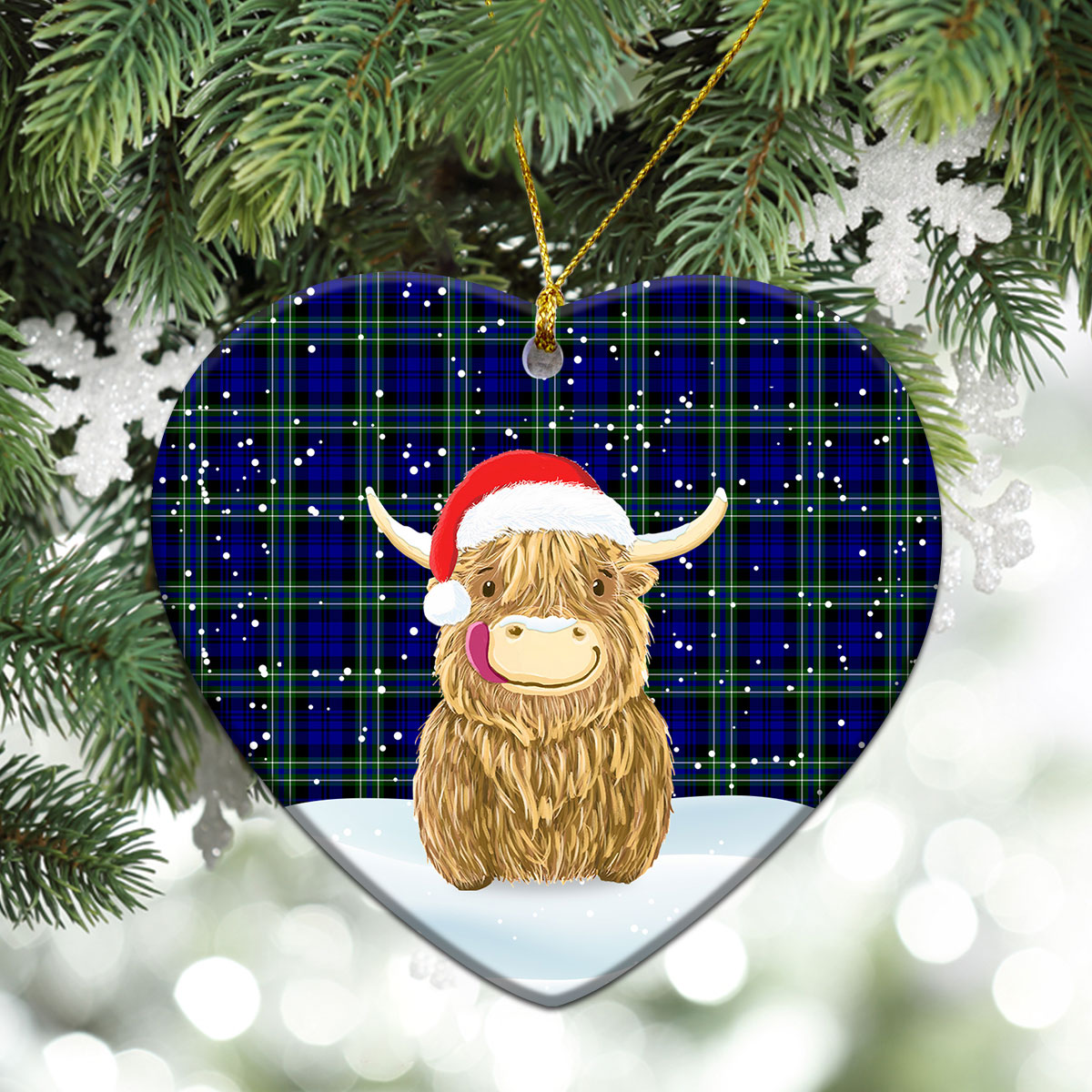 Arbuthnot Modern Tartan Christmas Ceramic Ornament - Highland Cows Style