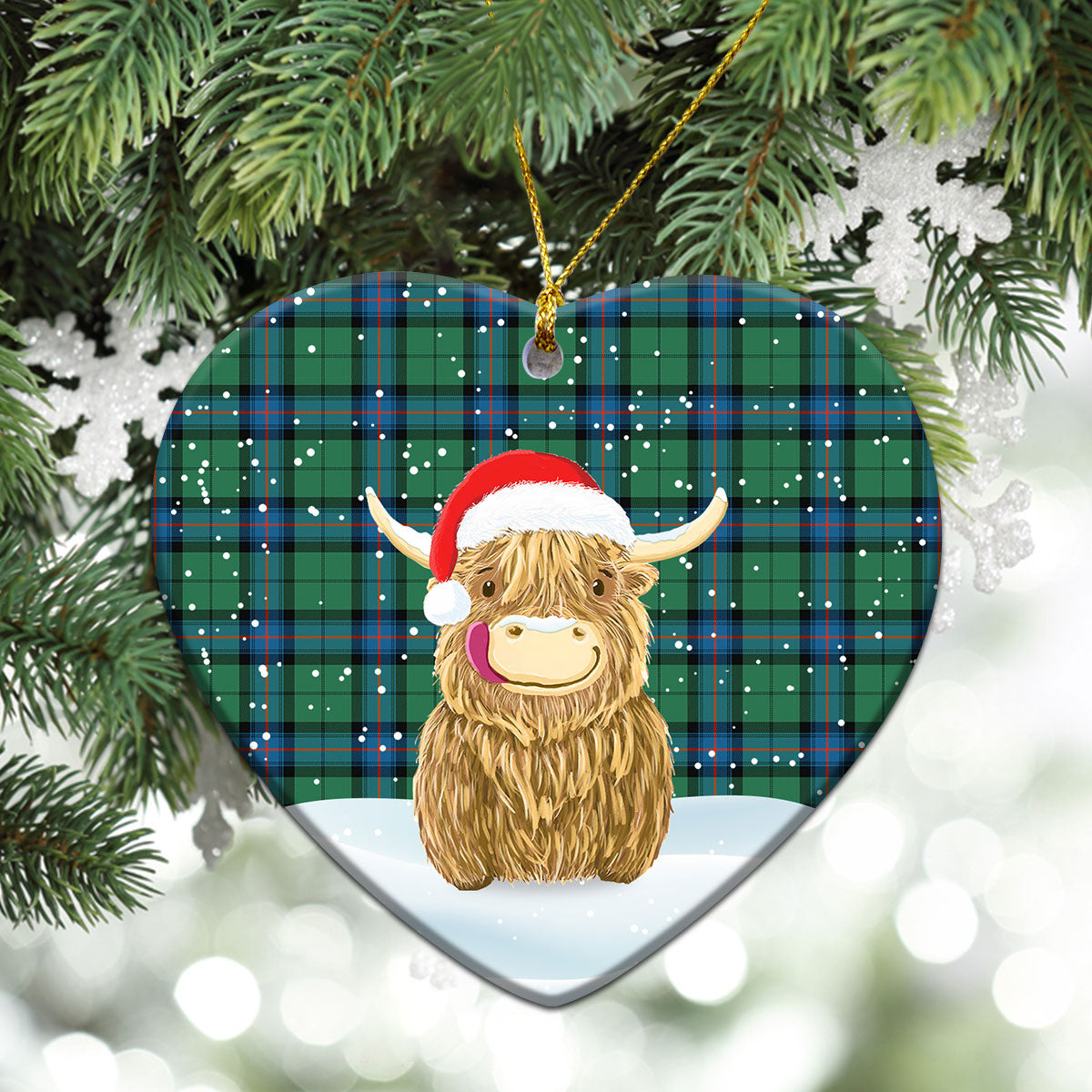 Armstrong Ancient Tartan Christmas Ceramic Ornament - Highland Cows Style