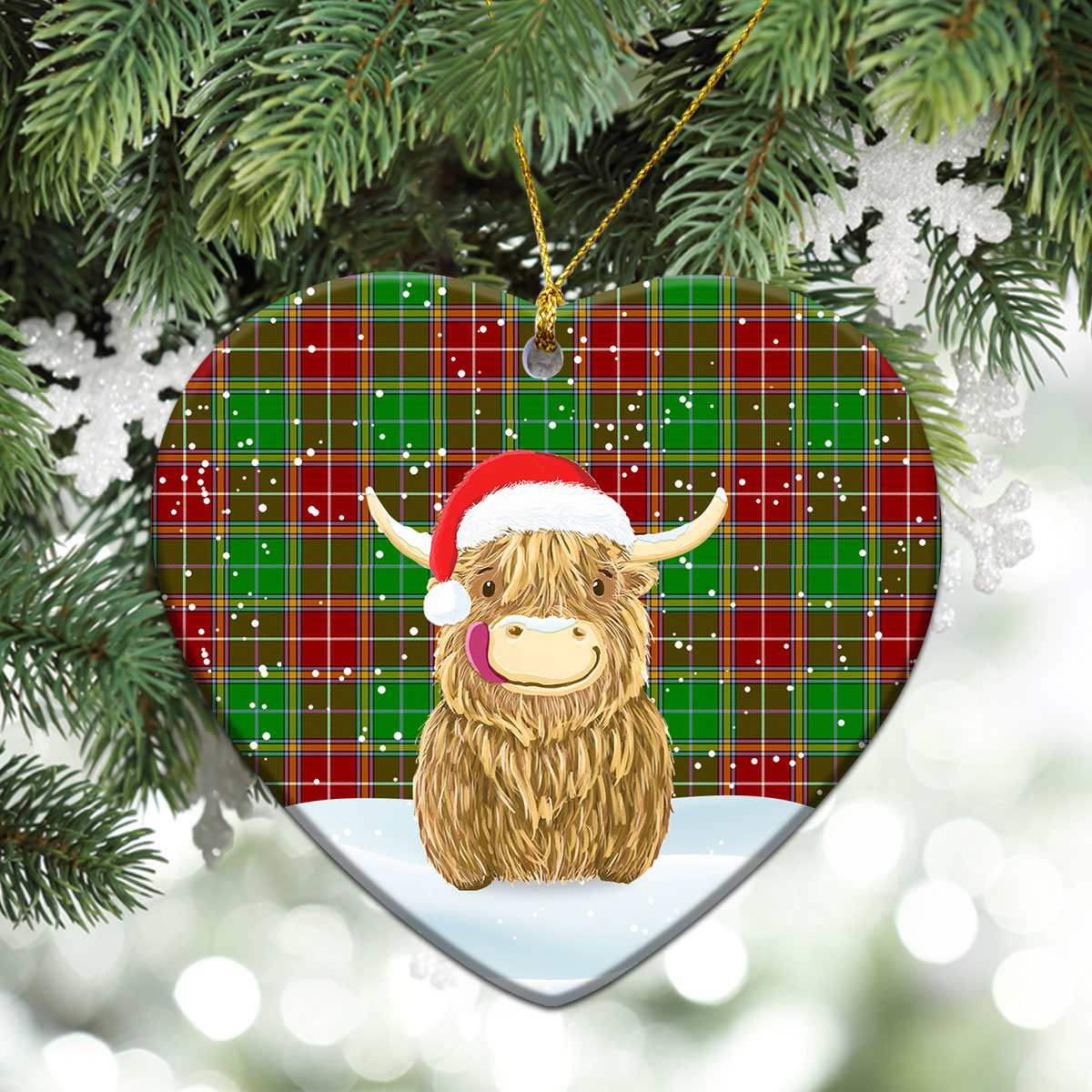 Baxter Modern Tartan Christmas Ceramic Ornament - Highland Cows Style