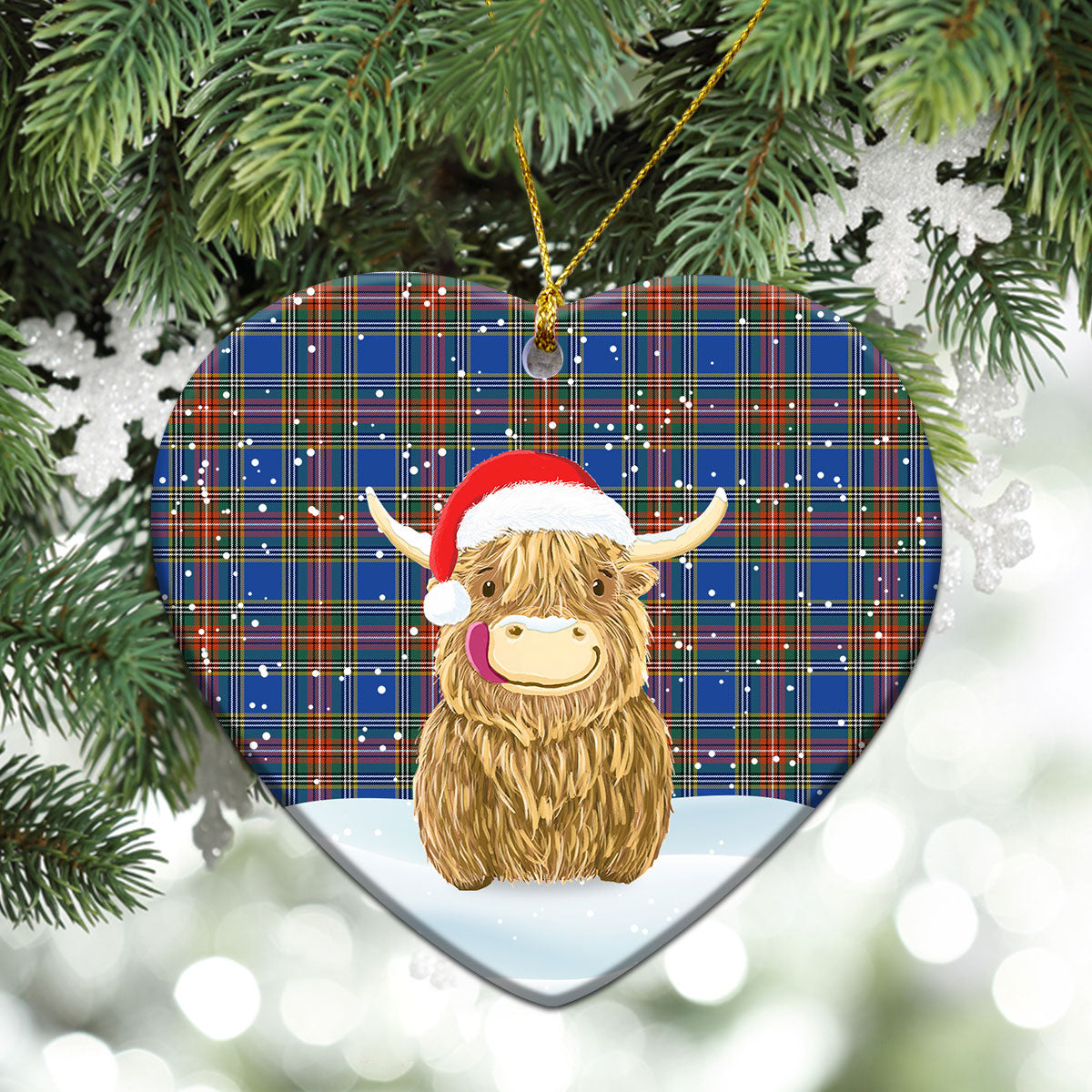 Beaton Ancient Tartan Christmas Ceramic Ornament - Highland Cows Style