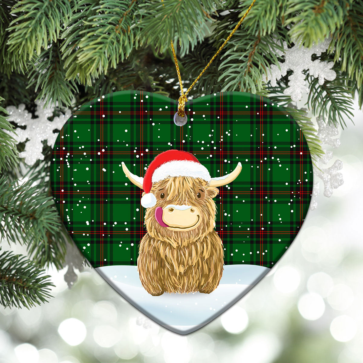 Beveridge Tartan Christmas Ceramic Ornament - Highland Cows Style