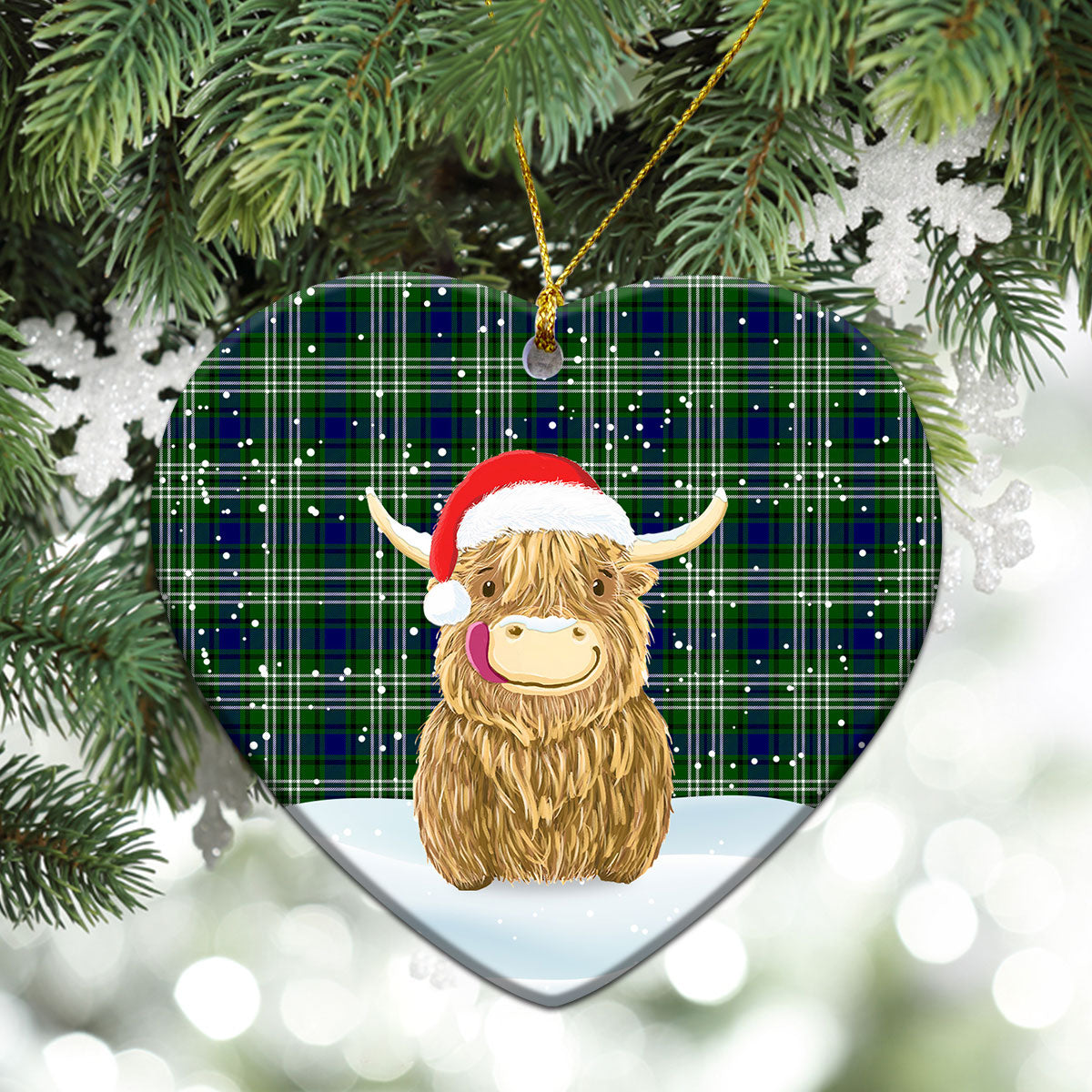 Blackadder Tartan Christmas Ceramic Ornament - Highland Cows Style