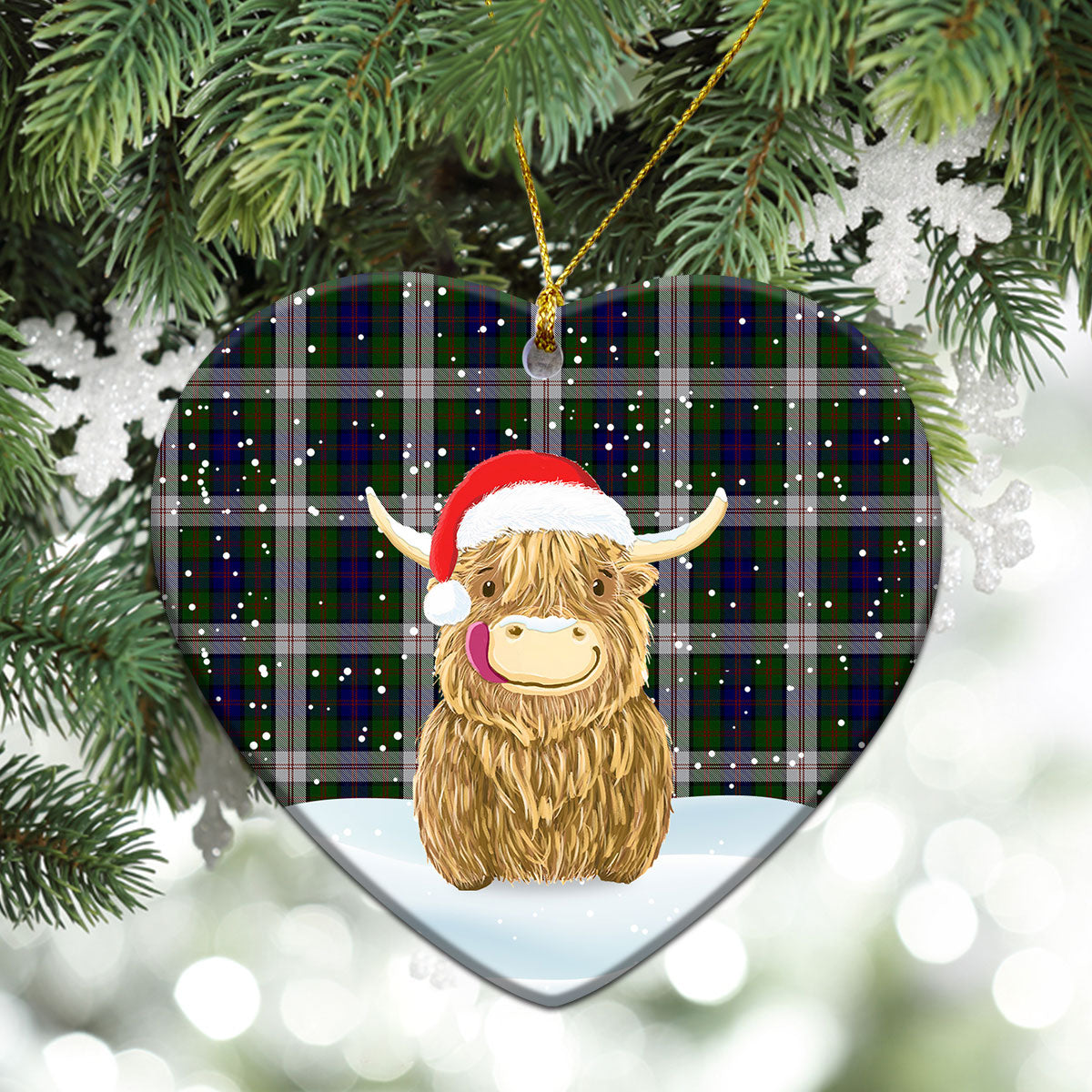 Blair Dress Tartan Christmas Ceramic Ornament - Highland Cows Style