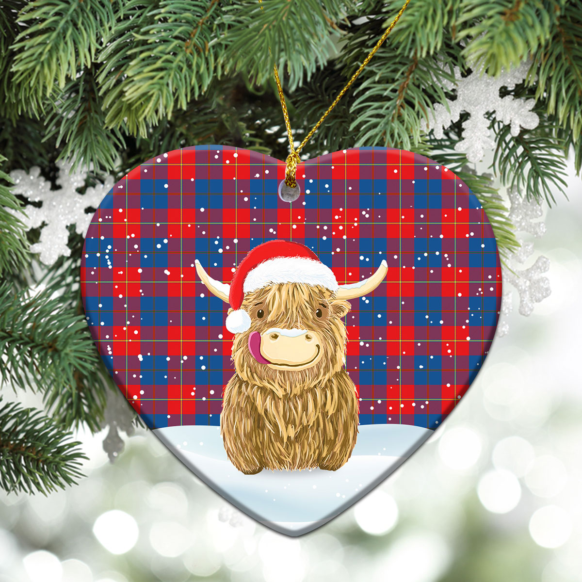 Blane Tartan Christmas Ceramic Ornament - Highland Cows Style