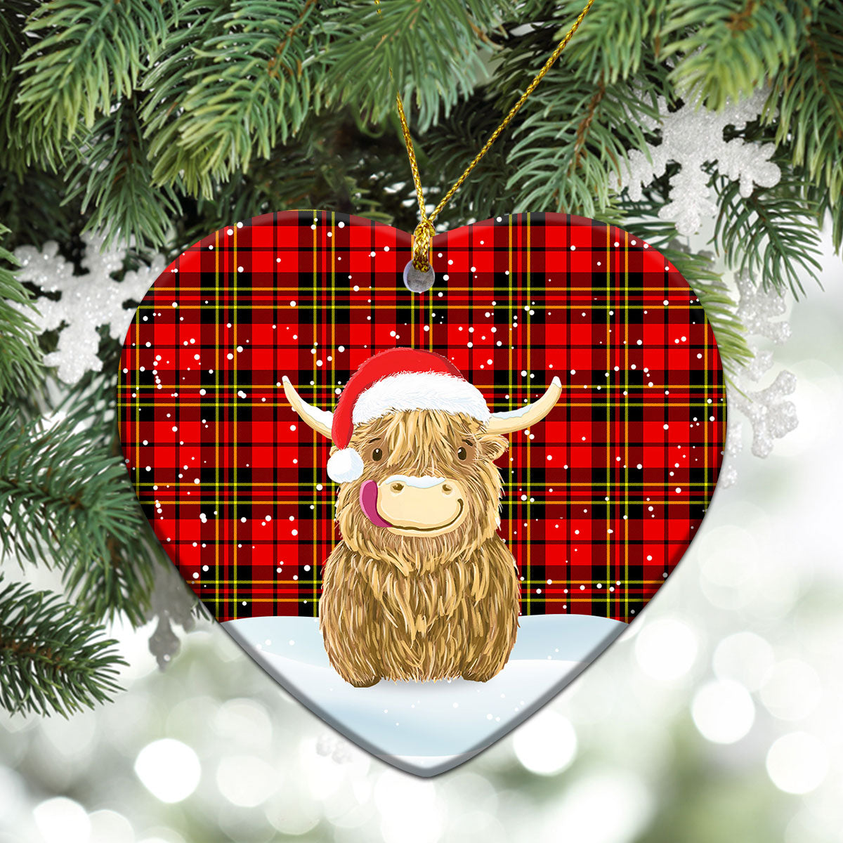 Brodie Modern Tartan Christmas Ceramic Ornament - Highland Cows Style