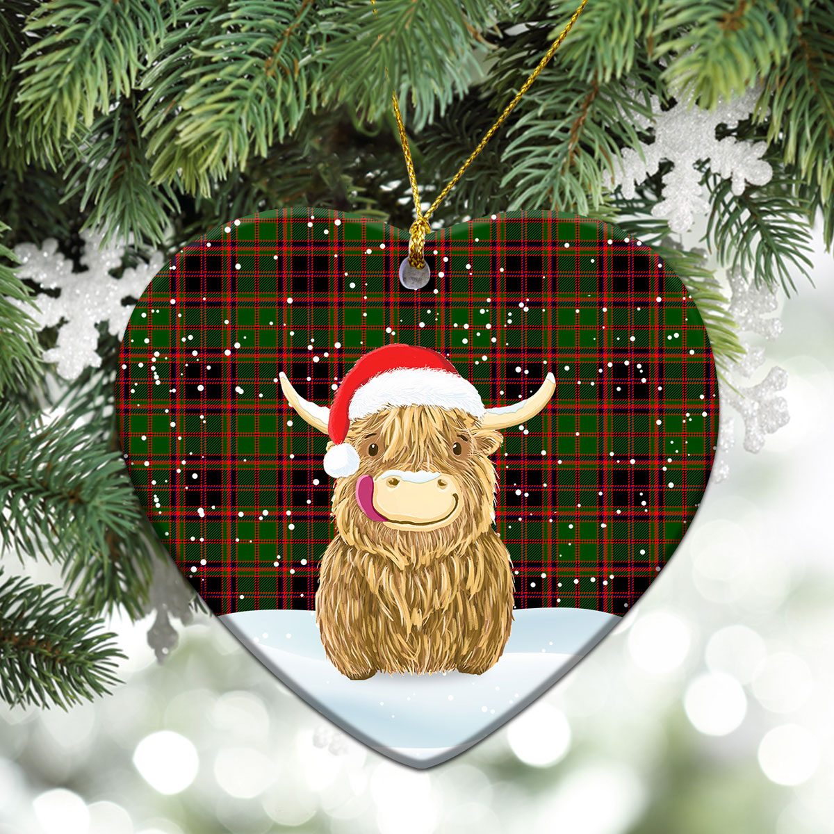 Buchan Modern Tartan Christmas Ceramic Ornament - Highland Cows Style