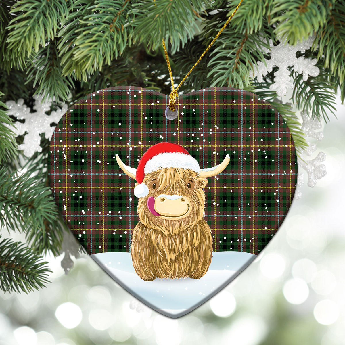 Buchanan Hunting Tartan Christmas Ceramic Ornament - Highland Cows Style