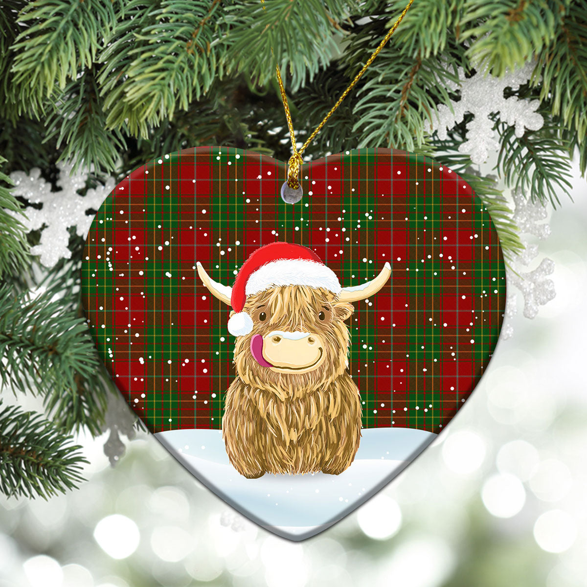 Burnett Tartan Christmas Ceramic Ornament - Highland Cows Style