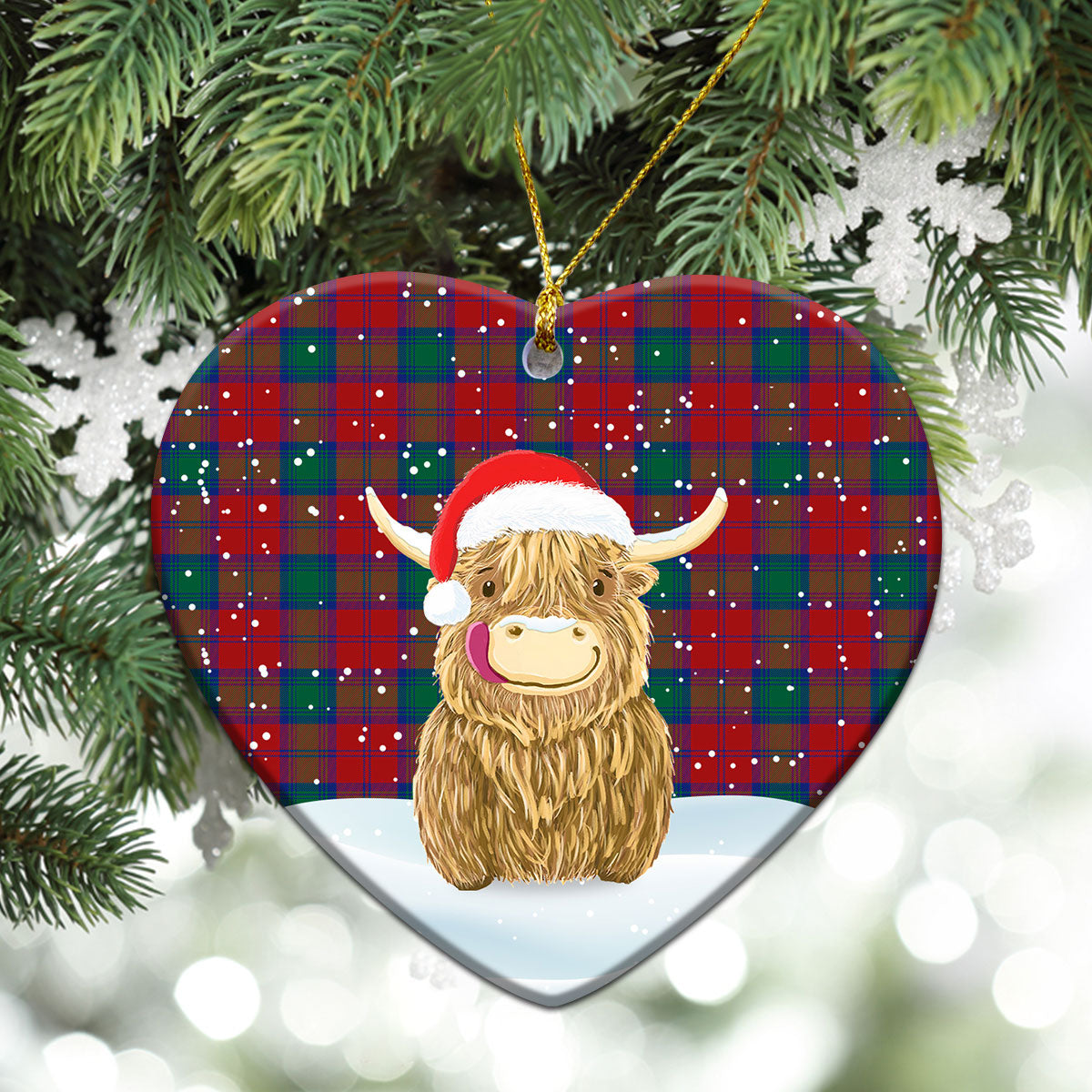 Byres Tartan Christmas Ceramic Ornament - Highland Cows Style