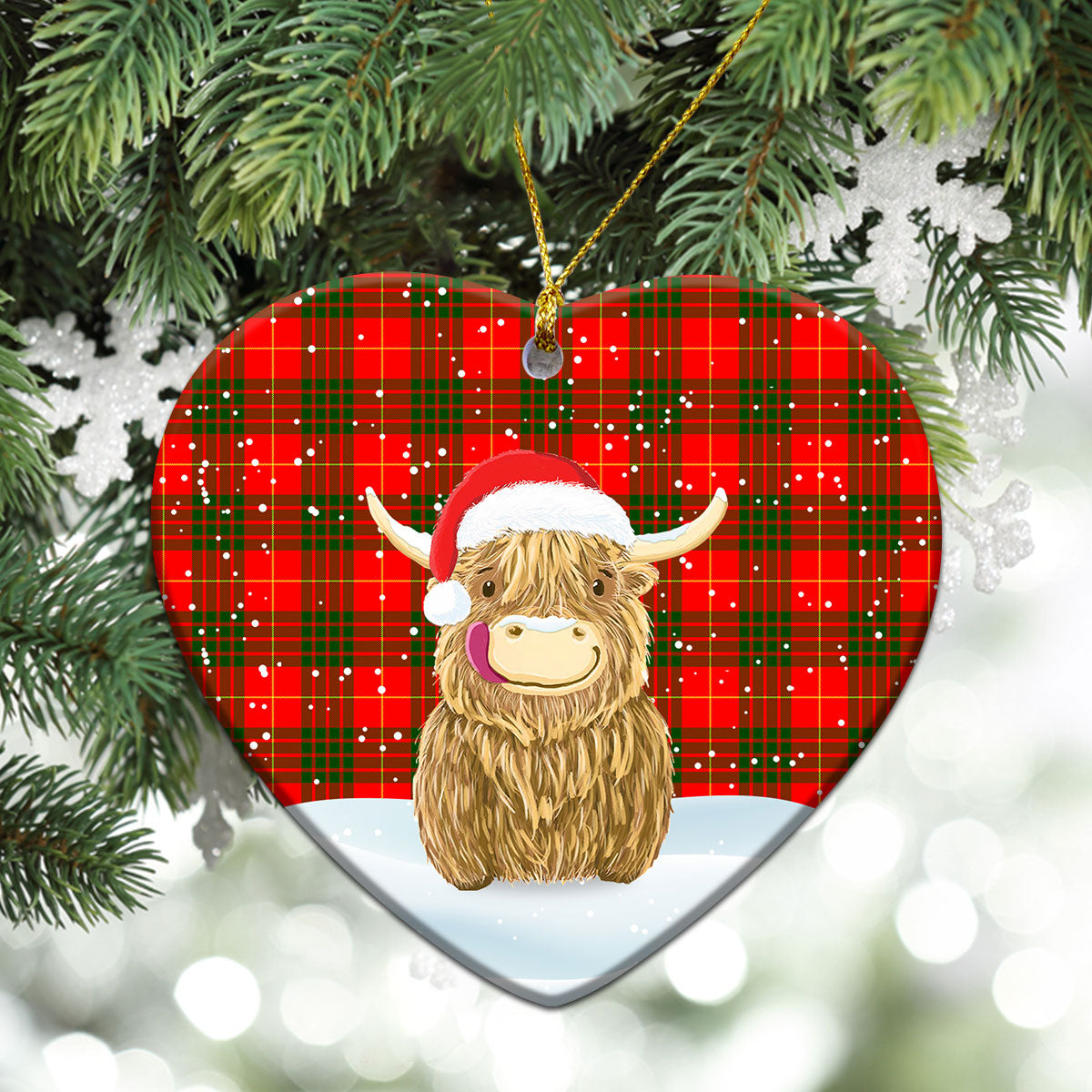 Cameron Modern Tartan Christmas Ceramic Ornament - Highland Cows Style