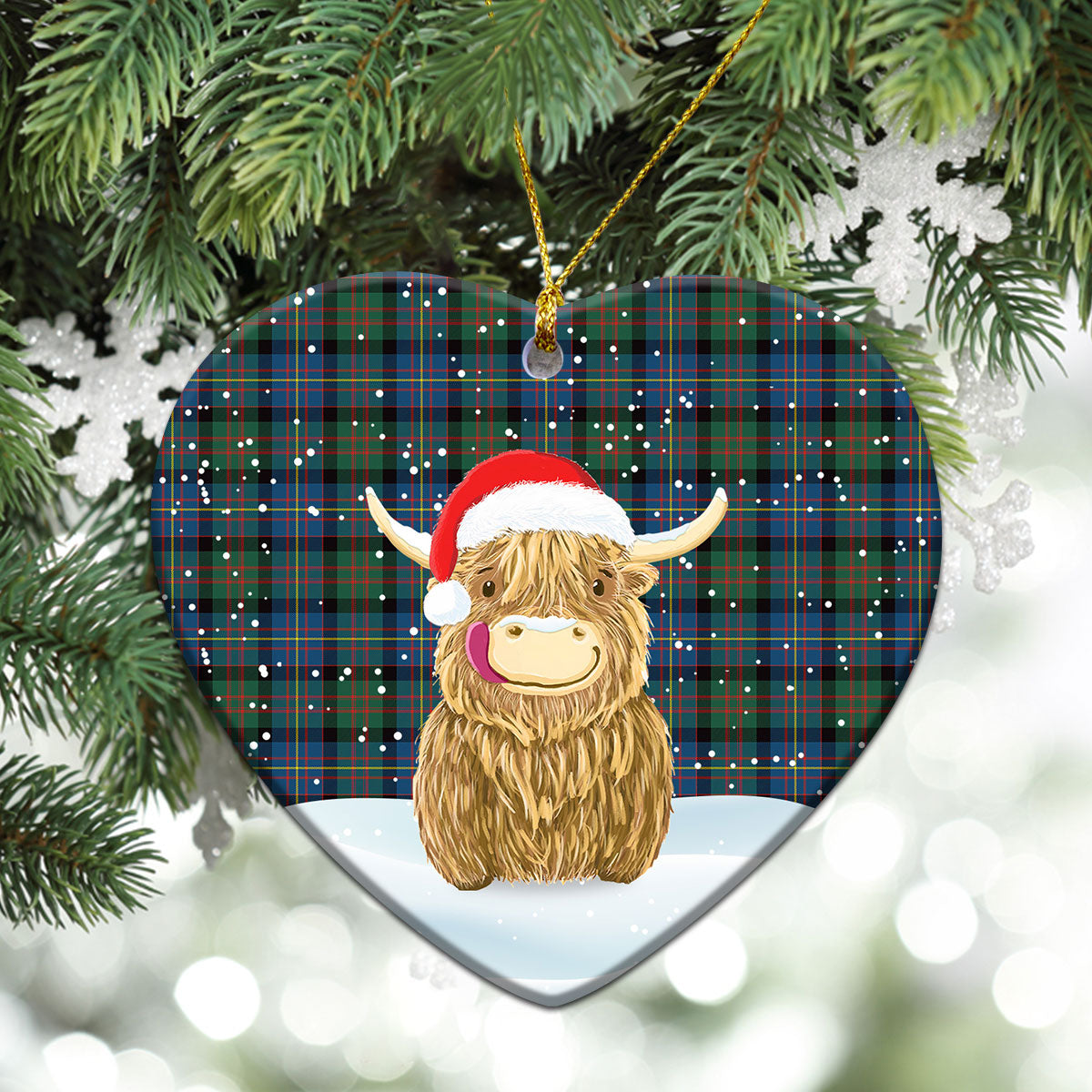 Cameron of Erracht Ancient Tartan Christmas Ceramic Ornament - Highland Cows Style