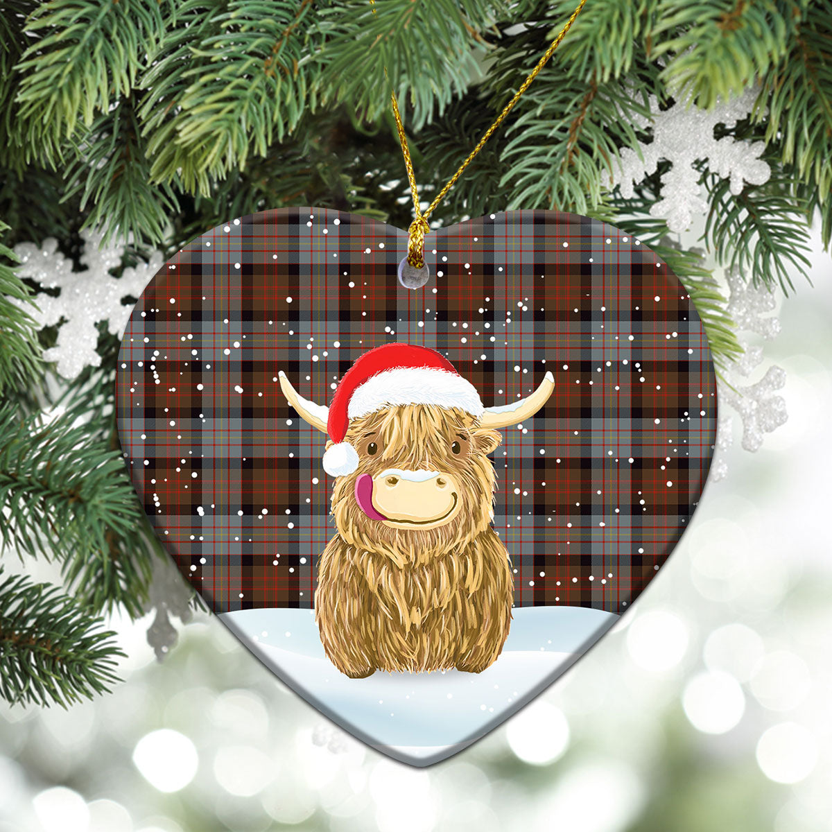 Cameron of Erracht Weathered Tartan Christmas Ceramic Ornament - Highland Cows Style